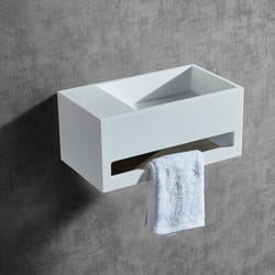 Bernstein - Vasque Lavabo mural design moderne, Lave main fonte minérale Salle de bain & toilettes - Blanc mat - 35,5x20x16cm - BA2105 Avec cache