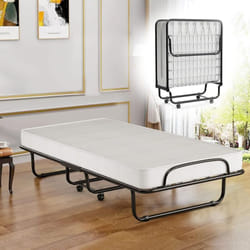 Costway - Lit Pliant avec Matelas en Mousse à Mémoire de Forme de 10 cm, Cadre de Lit en Métal Robuste en Forme de u, 4 Roues Universelles, Rangement