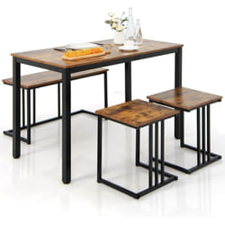 COSTWAY Ensemble de Table à Manger 4 Pièces, Table à Manger Industrielle avec Banc et 2 Tabourets pour 4 Personnes, avec Structure en Métal