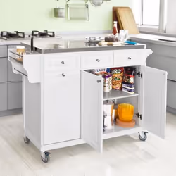 Desserte Cuisine Xxl 107×48×95 Inox 3 Tiroirs Armoire 2 Niveaux Porte‑Torchon Porte‑Couteau 4 Roulettes Blanc SoBuy