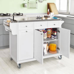Desserte Cuisine Xxl 107×48×95 Inox 3 Tiroirs Armoire 2 Niveaux Porte‑Torchon Porte‑Couteau 4 Roulettes Blanc SoBuy