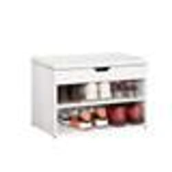 SoBuy FSR25-W Banc de Rangement à chaussures 2 étages avec coussin Commode à Chaussures confortable- blanc