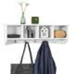 SoBuy FRG48-L-W Portemanteau Étagère Murale Porte-manteau Salle de Bain Meuble d’Entrée avec 4 Compartiments de Rangement+5