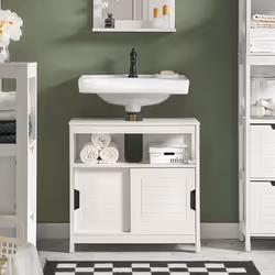 SoBuy FRG128-W Meuble Sous-Lavabo Meuble de Salle de Bain Vasque - 1 étage et 2 Portes coulissantes -Blanc