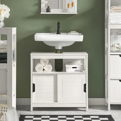 SoBuy FRG128-W Meuble Sous-Lavabo Meuble de Salle de Bain Vasque - 1 étage et 2 Portes coulissantes -Blanc