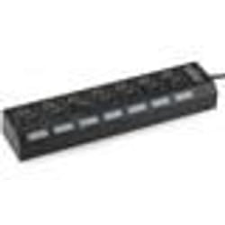 HUB USB - Noir - 7 Ports - Interrupteur ON/OFF - Lumières LED - Haute Vitesse