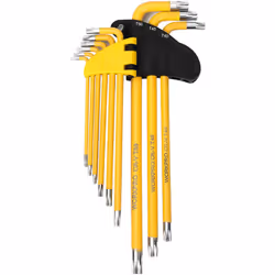 Lot de 9 clés Torx de sécurité à long bras. Acier au chrome vanadium, trempé et revenu. 9 clés Torx : • T10, T15, T20, T25, T ...