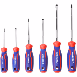 set of 6 tournevis workpro. lame en chrome vanadium. pointe magnétique noire. manche ergonomique of prise en main confortable ...