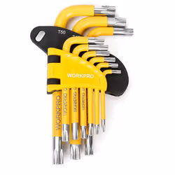Set of 9 clés torx workpro. acier au chrome vanadium, trempé et revenu. 9 clés torx : t10, t15, t20, t25, t27, t30, t40, t45  ...