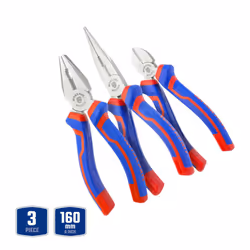 Lot de 3 pinces 160mm (6"+6"+6 »). Acier au chrome vanadium avec revêtement anti-corrosion. Poignée confortable en deux matér ...
