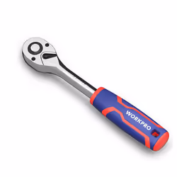 Cliquet 1/2", 72 dents, serrage rapide, chromé brillant, poignée ergonomique caoutchoutée, bleu et rouge 1/2", 72 dents, serr ...