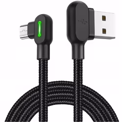 Câble téléphonique rapide Mcdodo coudé à 90° avec LED MICRO USB noir 1.2m