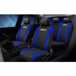 Jeu De Housses Complet Sparco Noir Avec Bandes Bleues -LOGO Av Seulement-