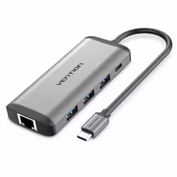 Vention CNDHB, Avec fil, USB 3.2 Gen 1 (3.1 Gen 1) Type-C, 87 W, 10,100,1000 Mbit/s, Argent, MicroSD (TransFlash), MicroSDHC, ...