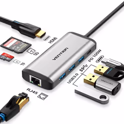 Vention CNDHB station d'accueil Avec fil USB 3.2 Gen 1 (3.1 Gen 1) Type-C Argent