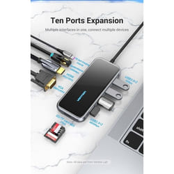 Vention TFGHB station d'accueil Avec fil USB 3.2 Gen 1 (3.1 Gen 1) Type-C Gris, Argent