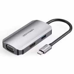 Vention TOAHB, Avec fil, USB 3.2 Gen 1 (3.1 Gen 1) Type-C, 100 W, Gris, Argent, 5 Gbit/s, 4K Ultra HD