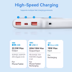 Vention Powerbank, ventiliacija, FHKW0, 10000 mAh, mikro USB, USB-C, 2xUSB-A, Blanc - Vue supplémentaire 4