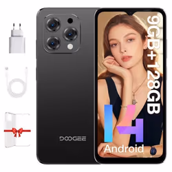DOOGEE N55 smartphone 6.56 pouce HD+ 90Hz IPS téléphone portable Android 14 9Go + 128Go batterie 5150 mAh 13MP caméra - Noir