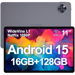 Tablette tactile DOOGEE U11 Android 15 Unisoc T606 Batterie 8580mAh 11 pouce ips 90Hz 16Go + 128 Go Widevine L1 WiFi6 - Gris