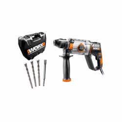 Martillo 3 funciones de 800 W. Potencia 0-1.300 rpm. 0-5.300 ipm. Impacto 2,5 Julios. Peso 2,88 kg