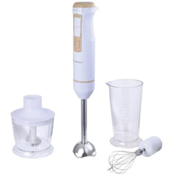 Bergner - Mixeur plongeant 800 w avec verre doseur, avec embout hâchoir blanc, bois