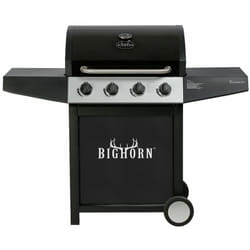 BIGHORN Barbecue de gaz à 4 brûleurs 11.7kW sur chariot, barbecue avec deux tablettes Latérales,Cuisson Teppanyaki