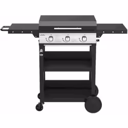 BIGHORN Plancha de gaz de 3brûleurs avec chariot et couvercle:La dimension de cuisson est:52.6*36cm L'espace barbecue est suf ...