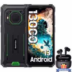 Blackview BV6200 Téléphone Portable Incassable 656 Android 13 13000mAh 8Go+64Go 13MP Vert avec Écouteur Bluetooth Airbuds 8(N ...