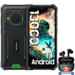 Blackview BV6200 Téléphone Portable Incassable 656 Android 13 13000mAh 8Go+64Go 13MP Vert avec Écouteur Bluetooth Airbuds 8(Noir)