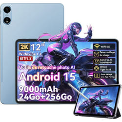 Oscal Pad 100 Tablette Tactile 12 Android 15 2.4G+5G Wifi RAM 24Go ROM 256Go/SD 2To 9000mAh 16MP+8MP Dual SIMMode PC WPS - Bleu