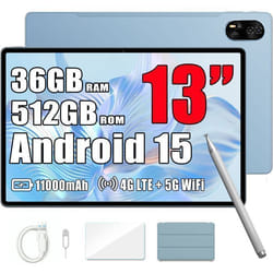 Blackview MEGA 8 Tablette Tactile 13 90Hz Gemini AI Android 15 36 Go RAM 512 Go/SD 2 To11000mAh50MP+13MPWifi Dual Sim - Bleu