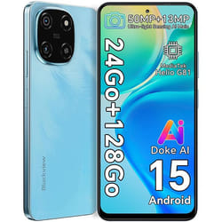 Blackview COLOR 6 Téléphone Portable Débloqué 24Go+128Go/2To 6.67 50MP+13MP 5000mAh Android 15Dual SIM 4GGPS - Bleu