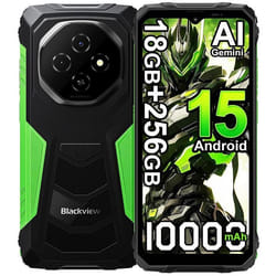 Blackview FORT 1 Téléphone Portable Incassable 6.56 18Go+256Go 10000mAh Smartphone Android 15 NFC Dual SIM GPS - Vert