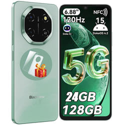 5G Téléphone Portable Débloqué Blackview SHARK 6 24Go+128Go/2To 6.67 50MP+13MP 5000mAh Android 15 SmartphoneDual SIMGPS - Vert
