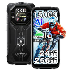 Blackview ROCK 1 Téléphone Portable Incassable Double Écran 6.56 24Go+256Go 15000mAh Android 16 NFCDual SIM - Noir