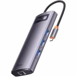 Station daccueil 7 en 1 - BASEUS - Metal Gleam - USB-C vers 3 x USB 3.0 - 2 x HDMI - Ethernet RJ45