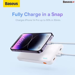 Batterie externe OS-Baseus Airpow Fast Charge 10000mAh 20W Blanc (Avec câble de charge Simple Series USB vers Type-C 30 cm Bl ...
