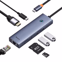 Baseus ULTRAJOY 7 İN 1 MULTİFONKSİYONEL HUB ADAPTÖR-UZAY GRİ station d'accueil Avec fil E-Port - Vue supplémentaire 6