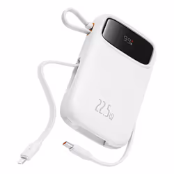 Baseus Qpow2 Dual-Cable Digital Display Fast Charge Power Bank 10000mAh 22.5W Stellar White, 10000 mAh, Lithium Polymère (LiP ...