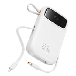 Baseus Qpow2 Dual-Cable Digital Display Fast Charge Power Bank 10000mAh 22.5W Stellar White Lithium Polymère (LiPo) Blanc