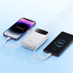 Baseus Qpow2 Dual-Cable Digital Display Fast Charge Power Bank 10000mAh 22.5W Stellar White Lithium Polymère (LiPo) Blanc