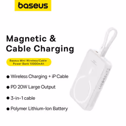 Baseus MAGSAFE MINI WIRELESS POWERBANK 10.000 MAH 20W-BEYAZ banque d'alimentation électrique Lithium Polymère (LiPo) 10000 mAh Blanc - Vue supplémentaire 5