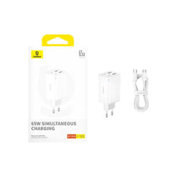Baseus GAN6 65W ADPTR + 100W C KBL-BYZ chargeur d'appareils mobiles PDA, Tablette, téléphone Blanc Secteur Auto