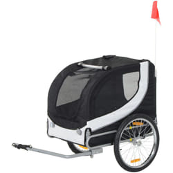 Remorque velo pour chien animaux avec drapeau et 8 reflecteurs blanc et noir