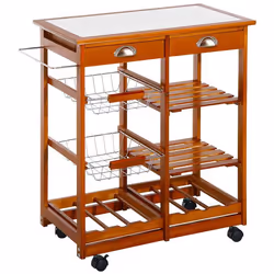 HOMCOM Chariot de service desserte à roulettes multi-rangements tiroirs paniers étagères range bouteilles bois de pin