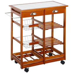 HOMCOM Chariot de service desserte à roulettes multi-rangements tiroirs paniers étagères range bouteilles bois de pin