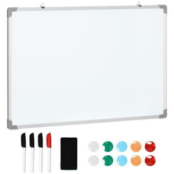HOMCOM Tableau blanc aimante magnetique panneau blanc polyvalent avec 4 feutres 1 brosse tableau et 10 aimants cadre en aluminium