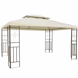 HOMCOM Tonnelle Pavillon de jardin barnum style colonial double toit 4 x 3 m acier crème
