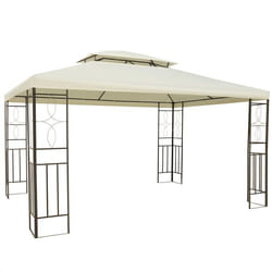 HOMCOM Tonnelle Pavillon de jardin barnum style colonial double toit 4 x 3 m acier crème